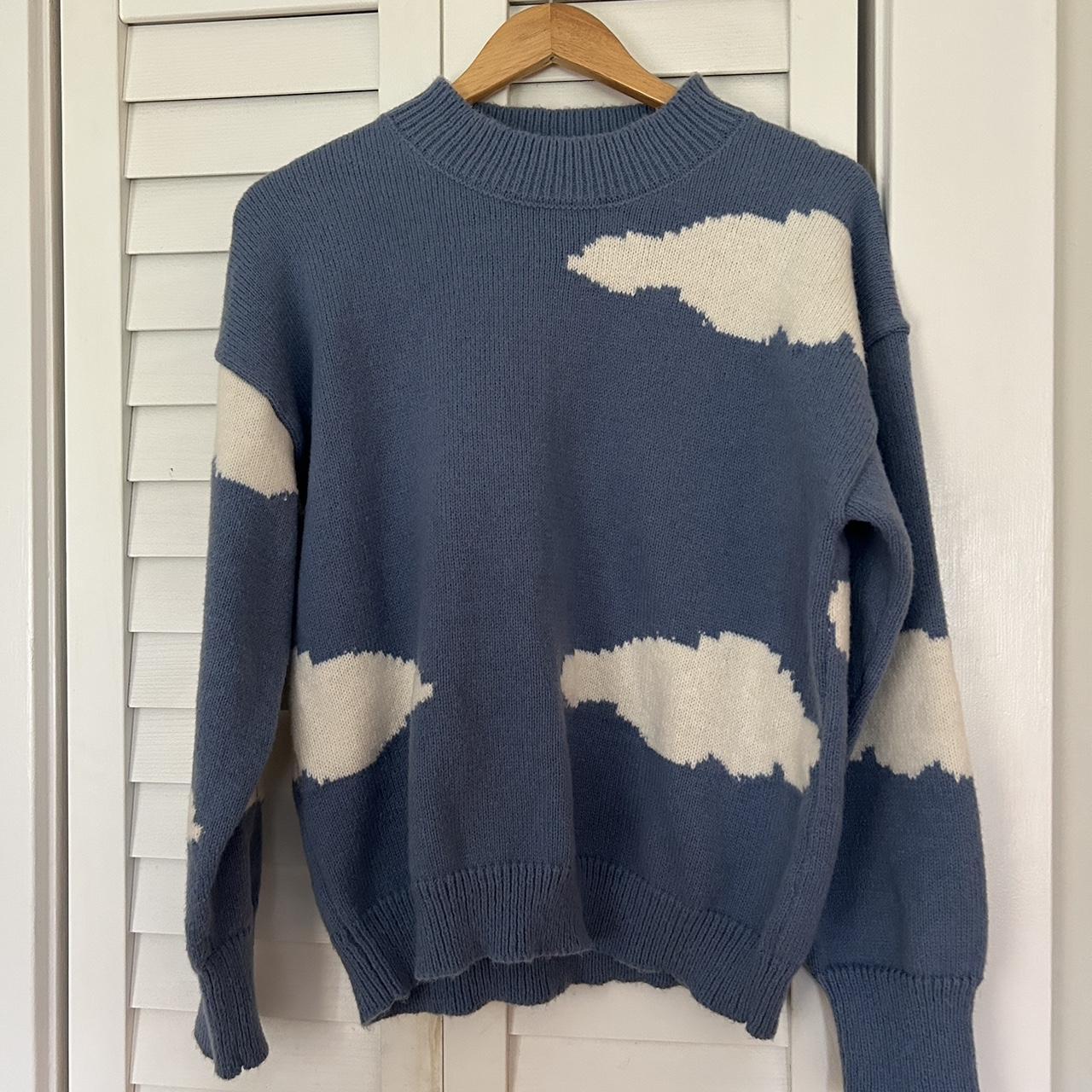 Oversize blue cloud sweater, -cute cloud pattern