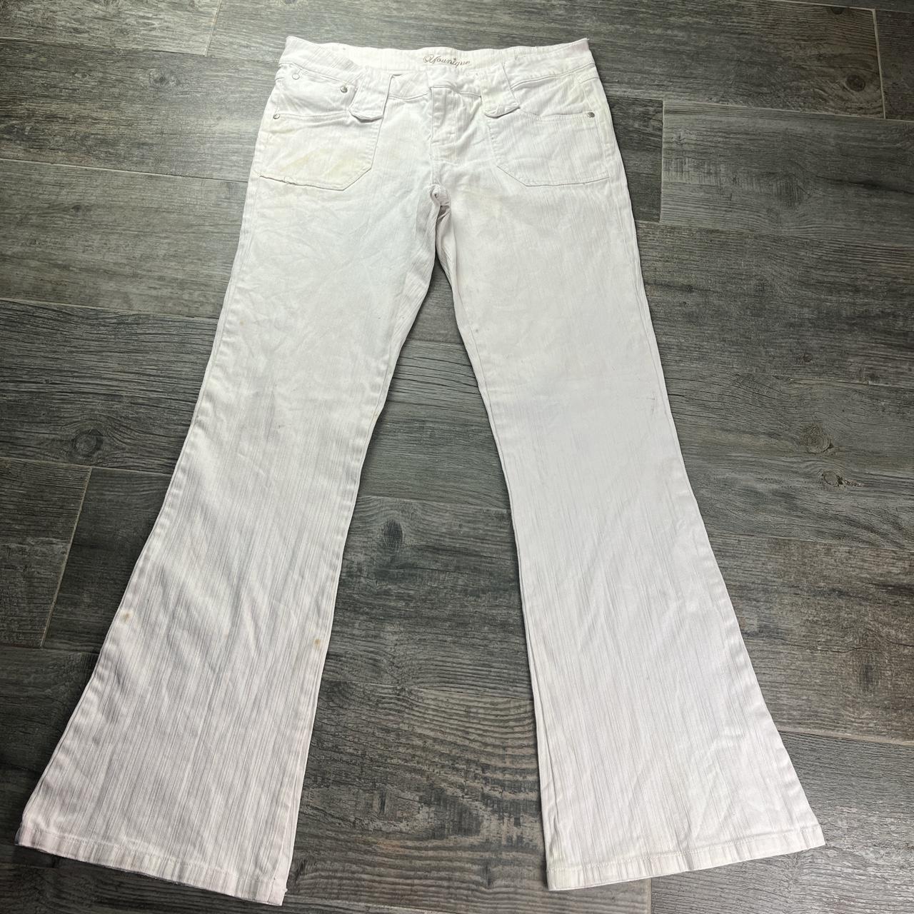 Vintage y2K low rise white striated flare jeans by... - Depop