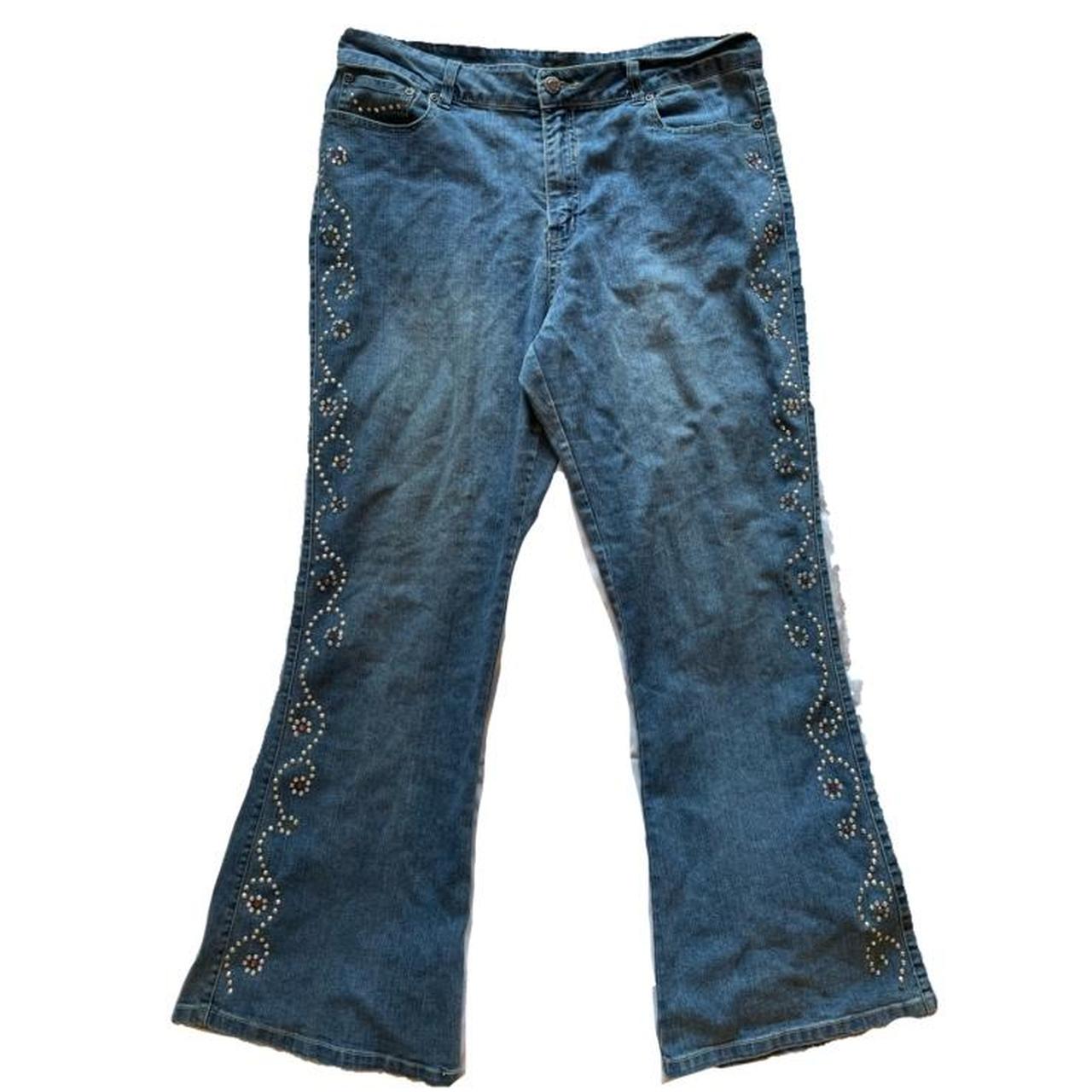 Bedazzled flare jeans from your Y2K dreams! Labeled... - Depop