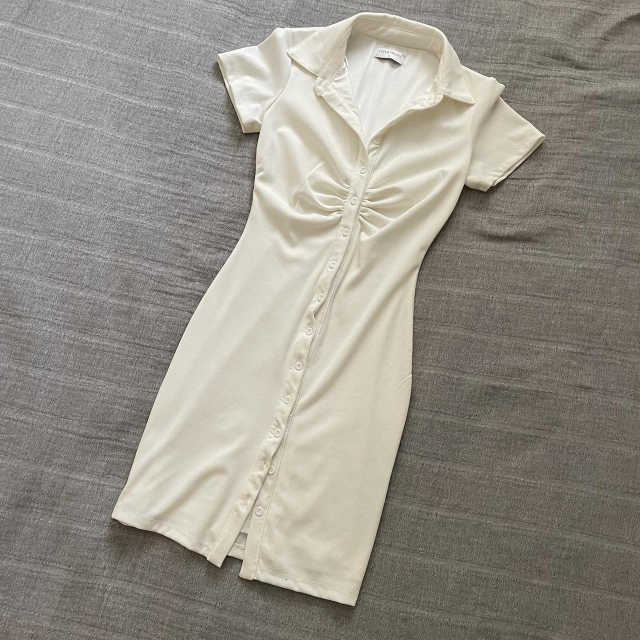 Luck and trouble white button up dress - Depop