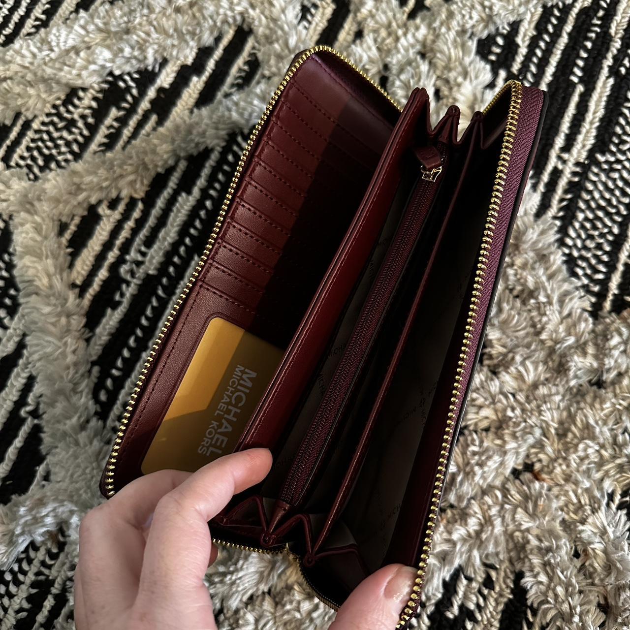 Oxblood wallet on sale michael kors