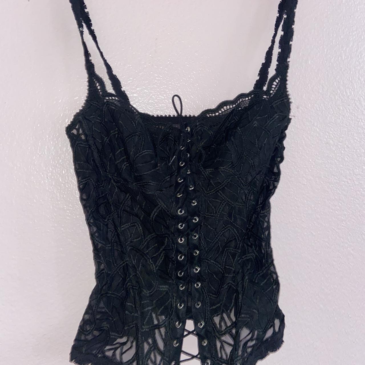 vintage black maison lejaby lace up corset really... - Depop