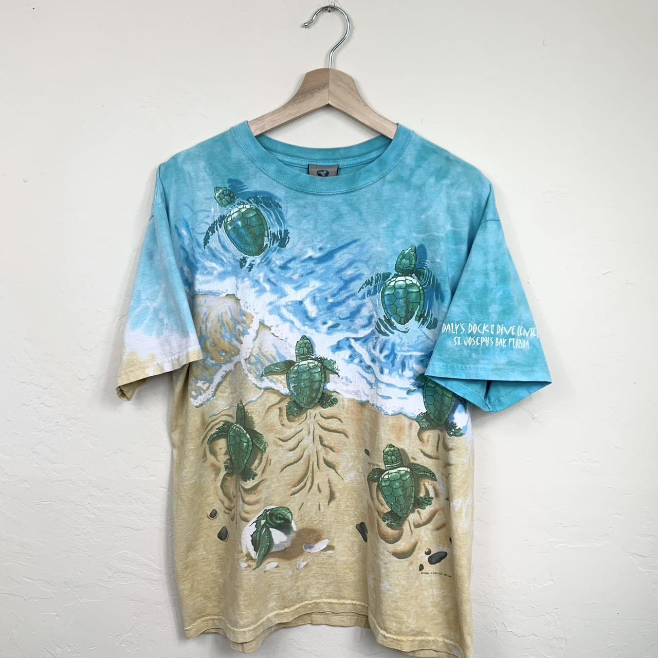 Vintage y2k Liquid Blue All Over Print Dyes Beach... - Depop