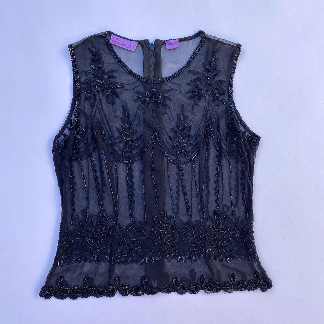 Stunning black beaded mesh tank. The beaded detail... - Depop