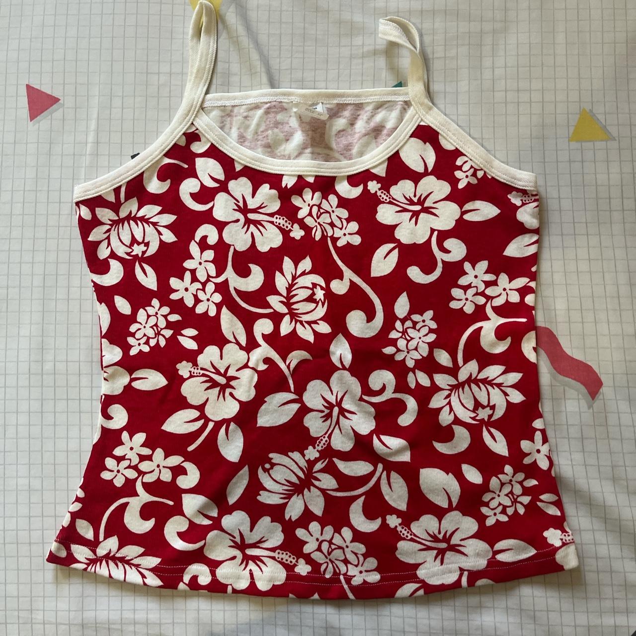 2000s Red Hibiscus Tank fits M/L length: 20x17in - Depop