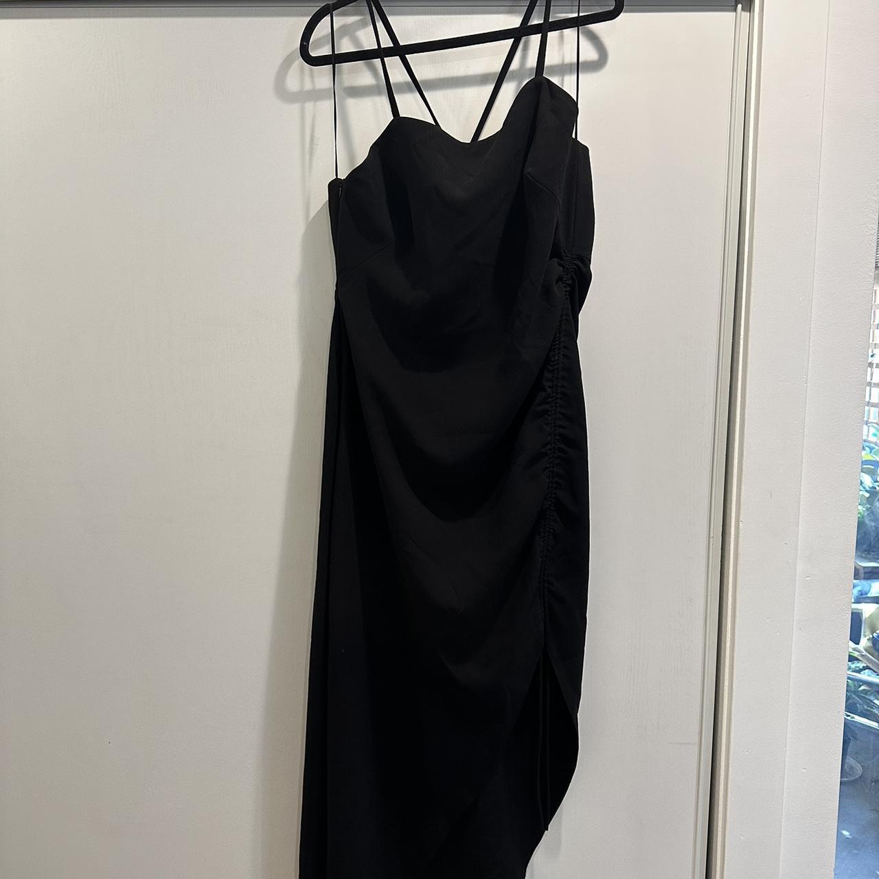 Black Zara asymmetrical ruched dress Size: XL - Depop