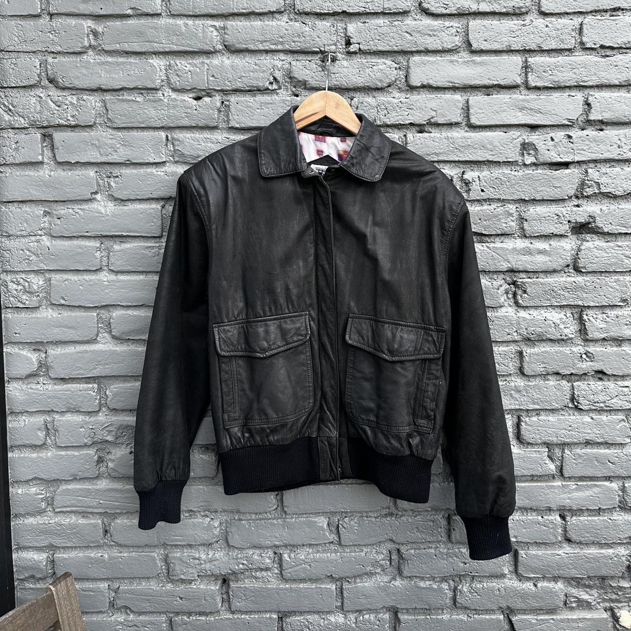 Vintage leather a2 style bomber Size m Boxy fit... - Depop