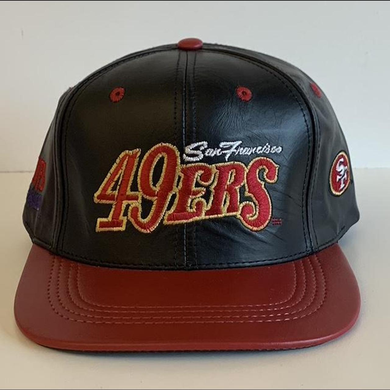 San Francisco 49ers LEATHER Black SPELL OUT Strapback Hat Cap PRO ELITE VTG  NFL