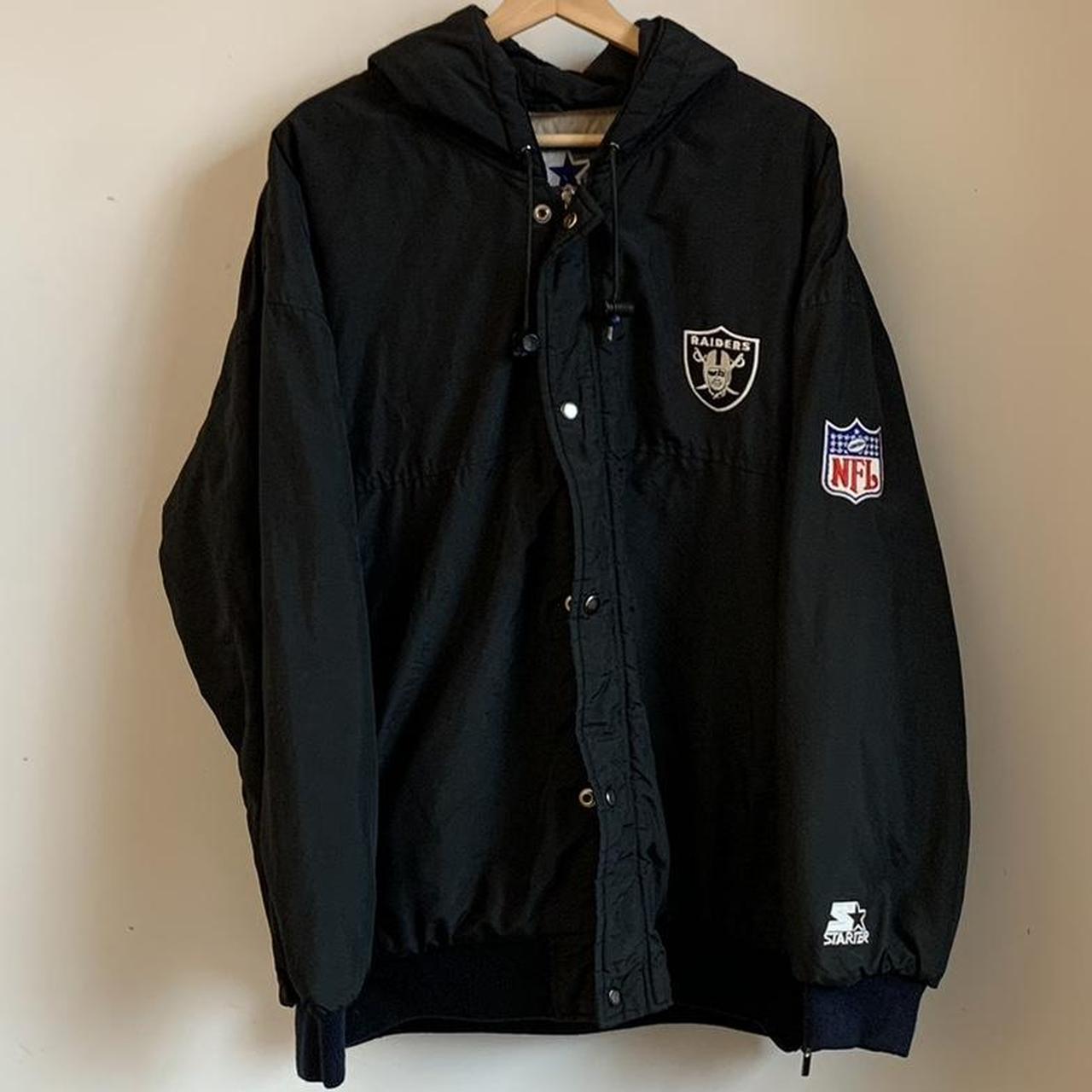 90s Black Hooded Raiders Starter Jacket XL 