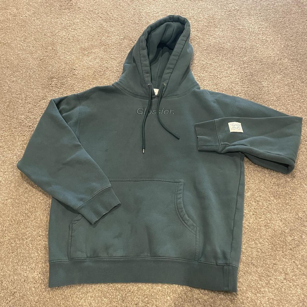 Glossier Women's Blue and Green Hoodie | Depop