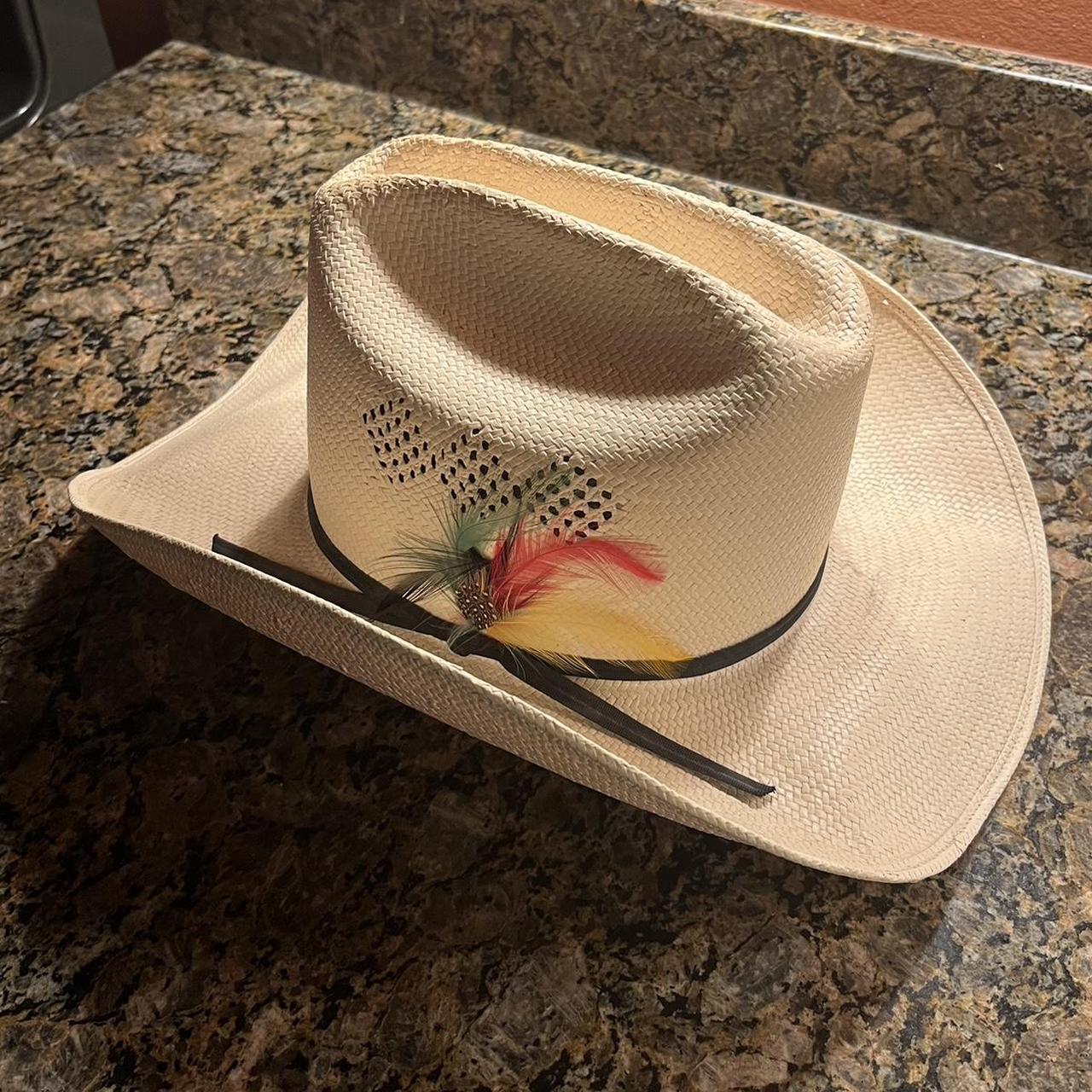 Stetson cowboy hat with feathers - Used but in good... - Depop