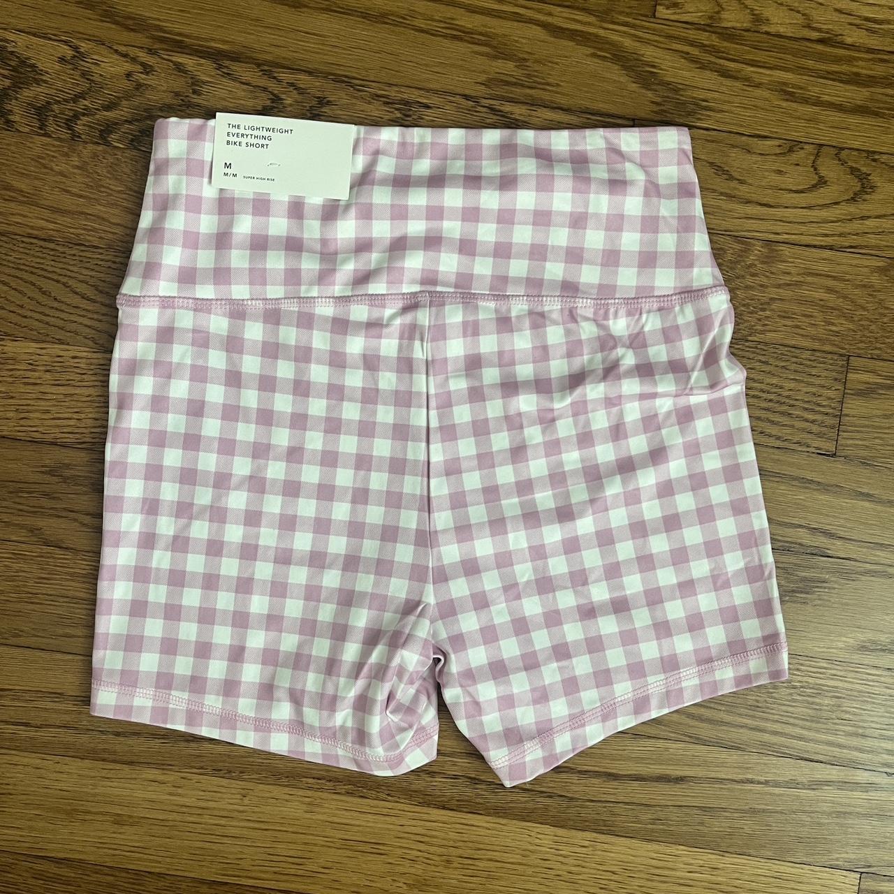 Purple-pink gingham biker shorts from aerie Size... - Depop