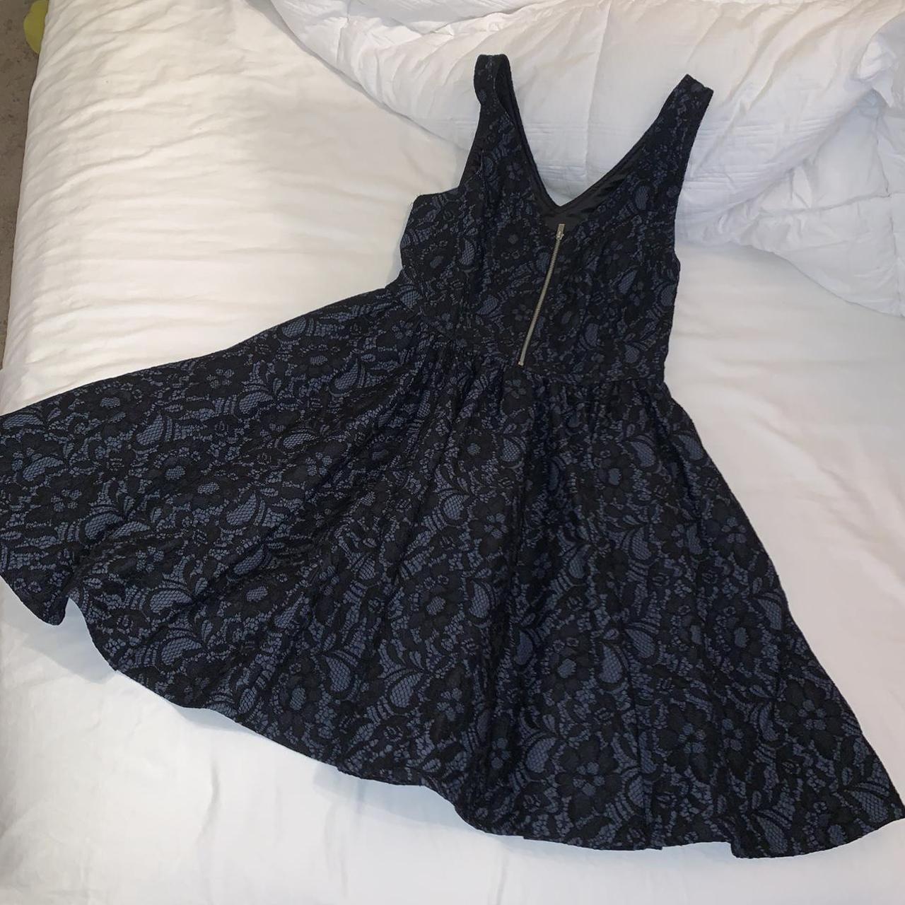 Black and navy Express dress with black floral lace... - Depop