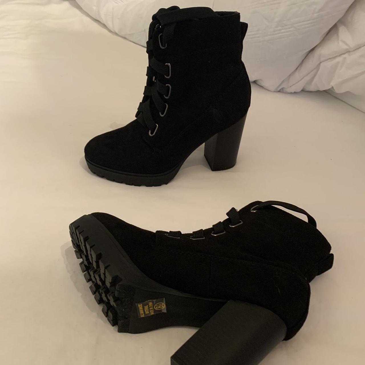 Black chunky combat heels with laces women’s size 8... - Depop