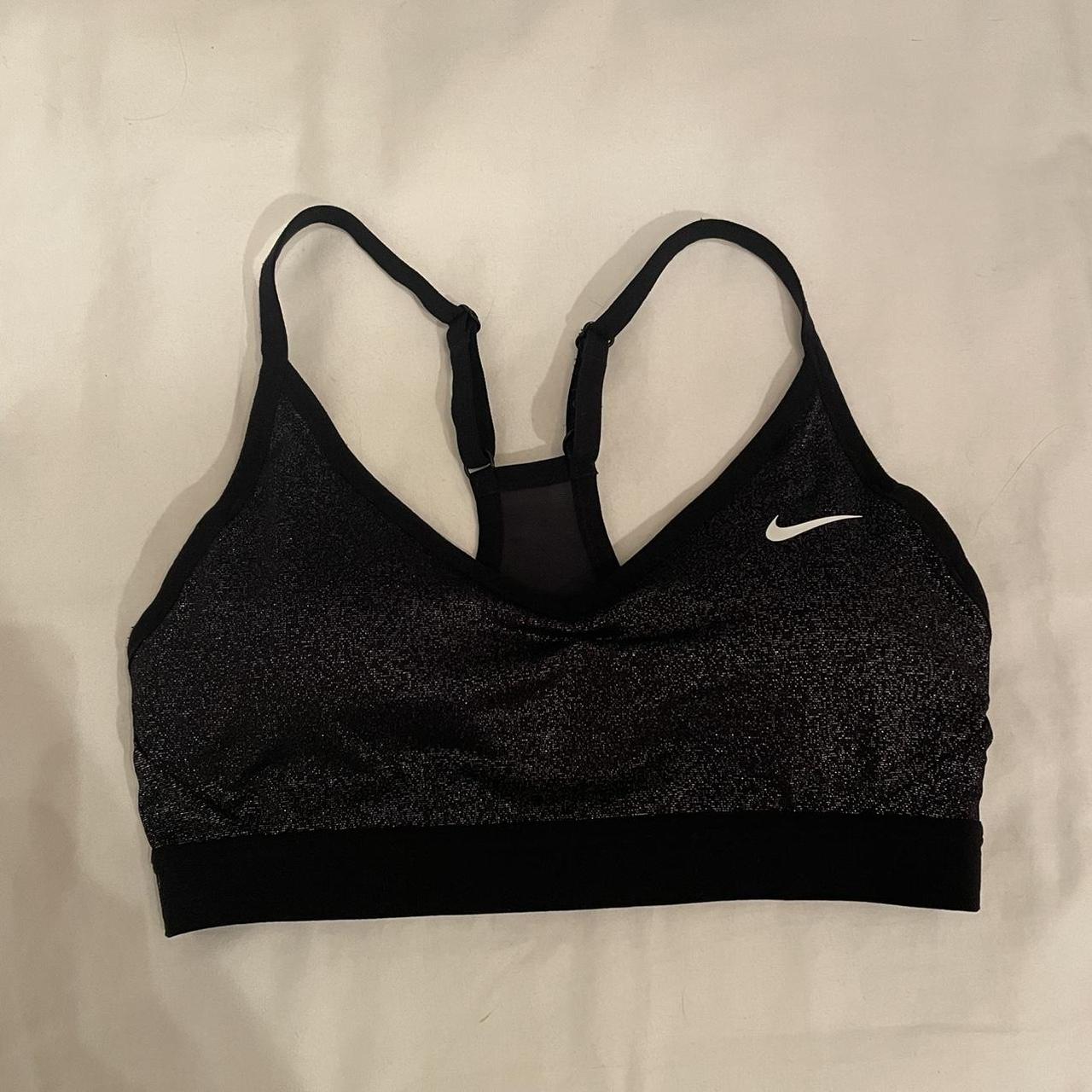 black shimmer nike sports bra! spaghetti straps with... - Depop