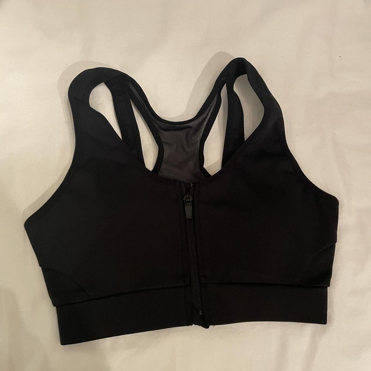 adrienne vittadini black zip front sports bra with... - Depop