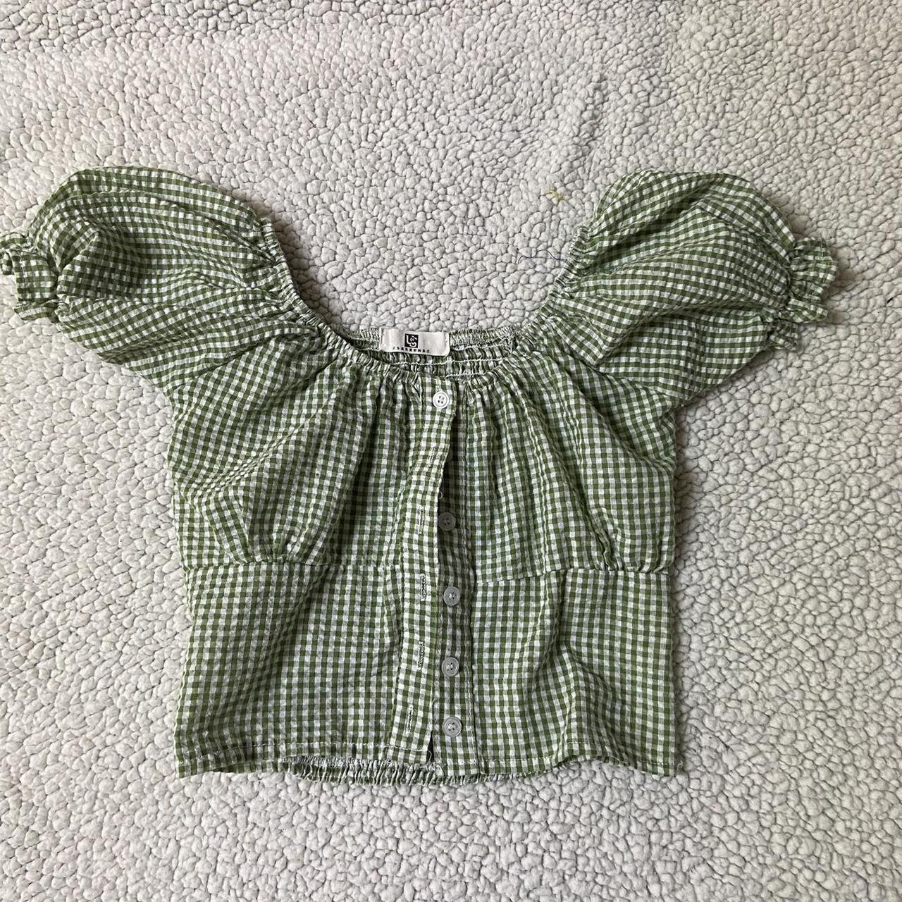 Green and white plaid crop top from Yesstyle... - Depop