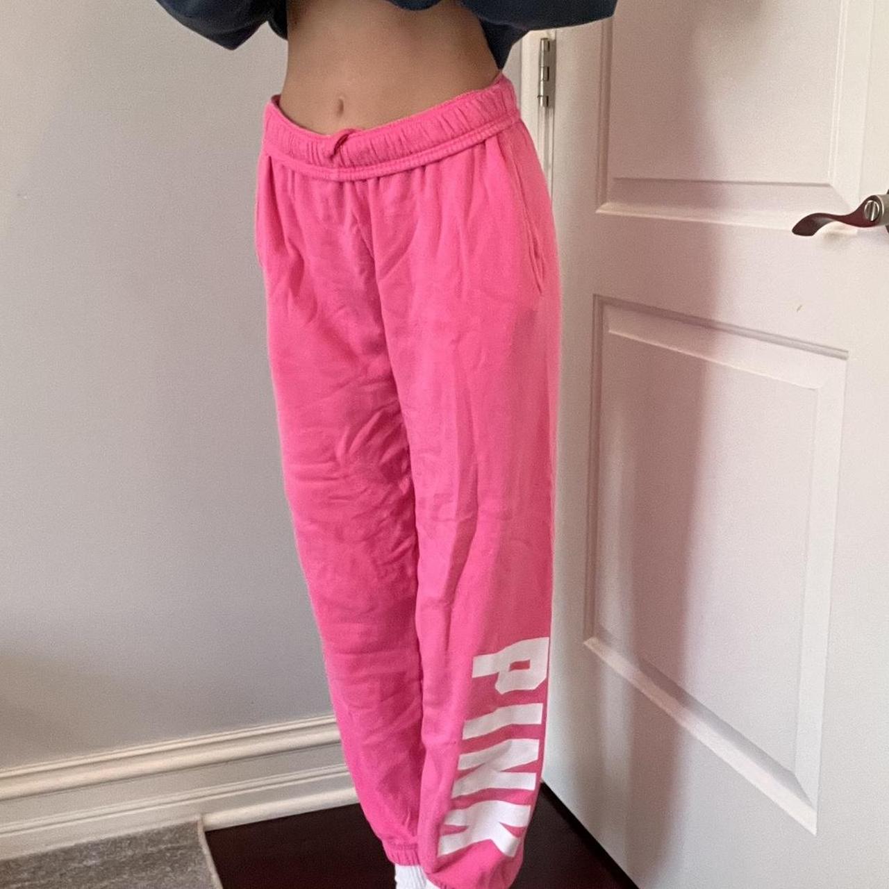 victorias secret pink hot pink sweatpants for - Depop