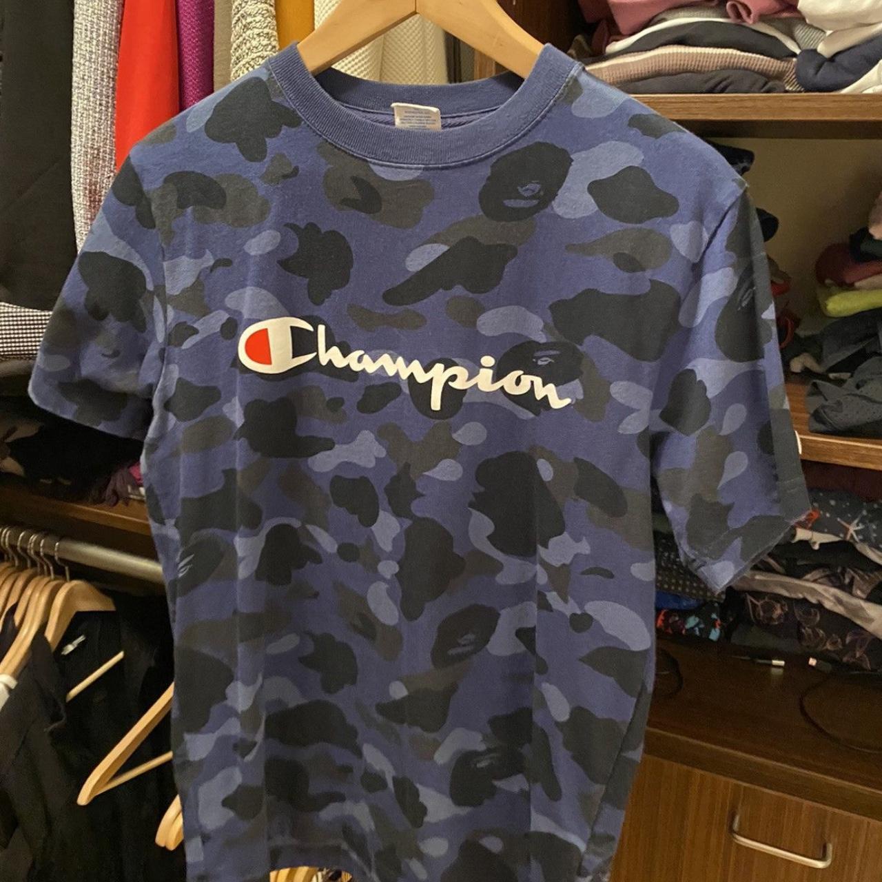 BAPE camo Champion collab t shirt Size M but runs. Depop