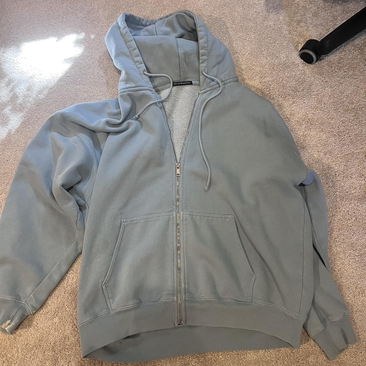 Brandy Melville Cristy Hoodie baby blue zip up - Depop