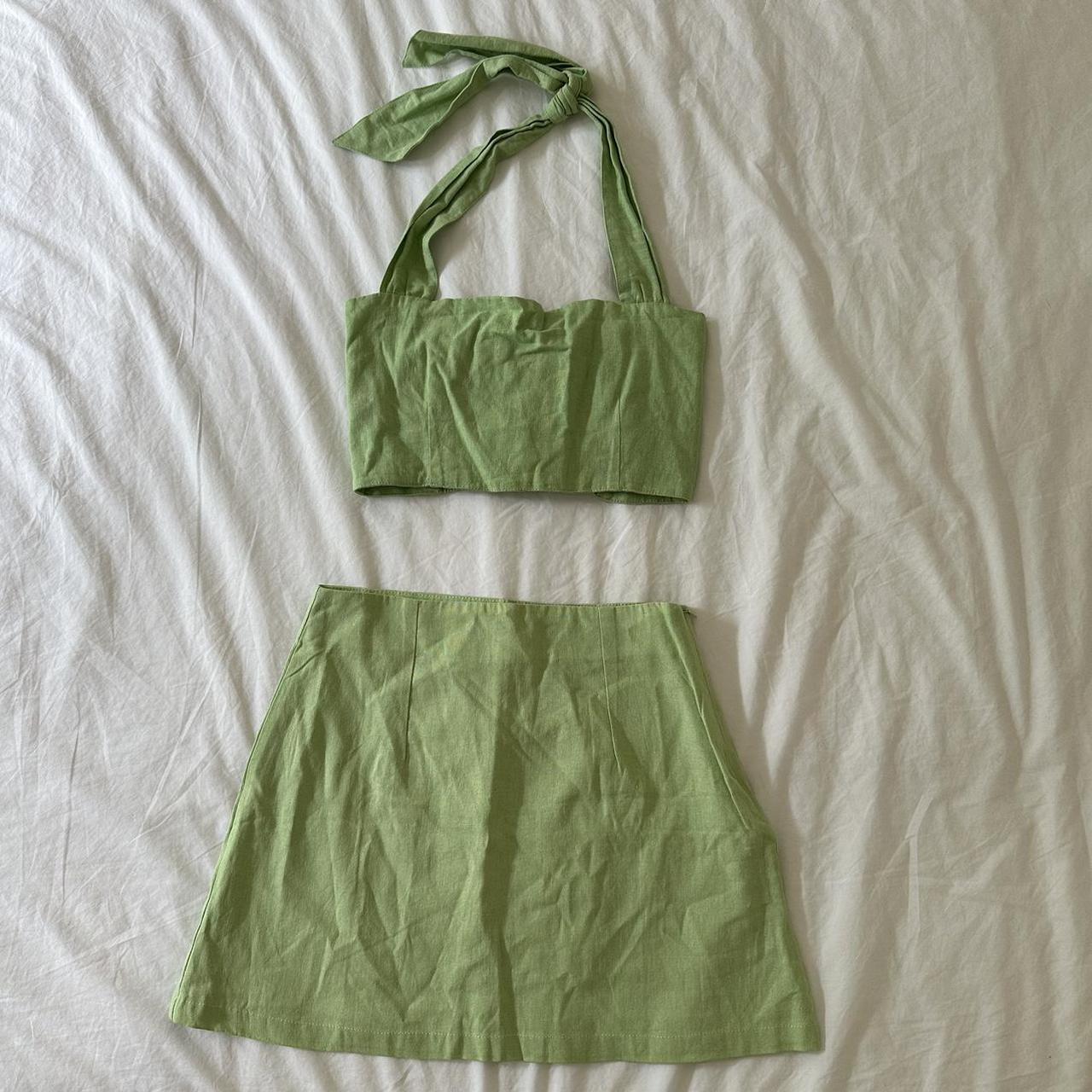 Cute With Jean skirt and crop top halter neck top… - Depop