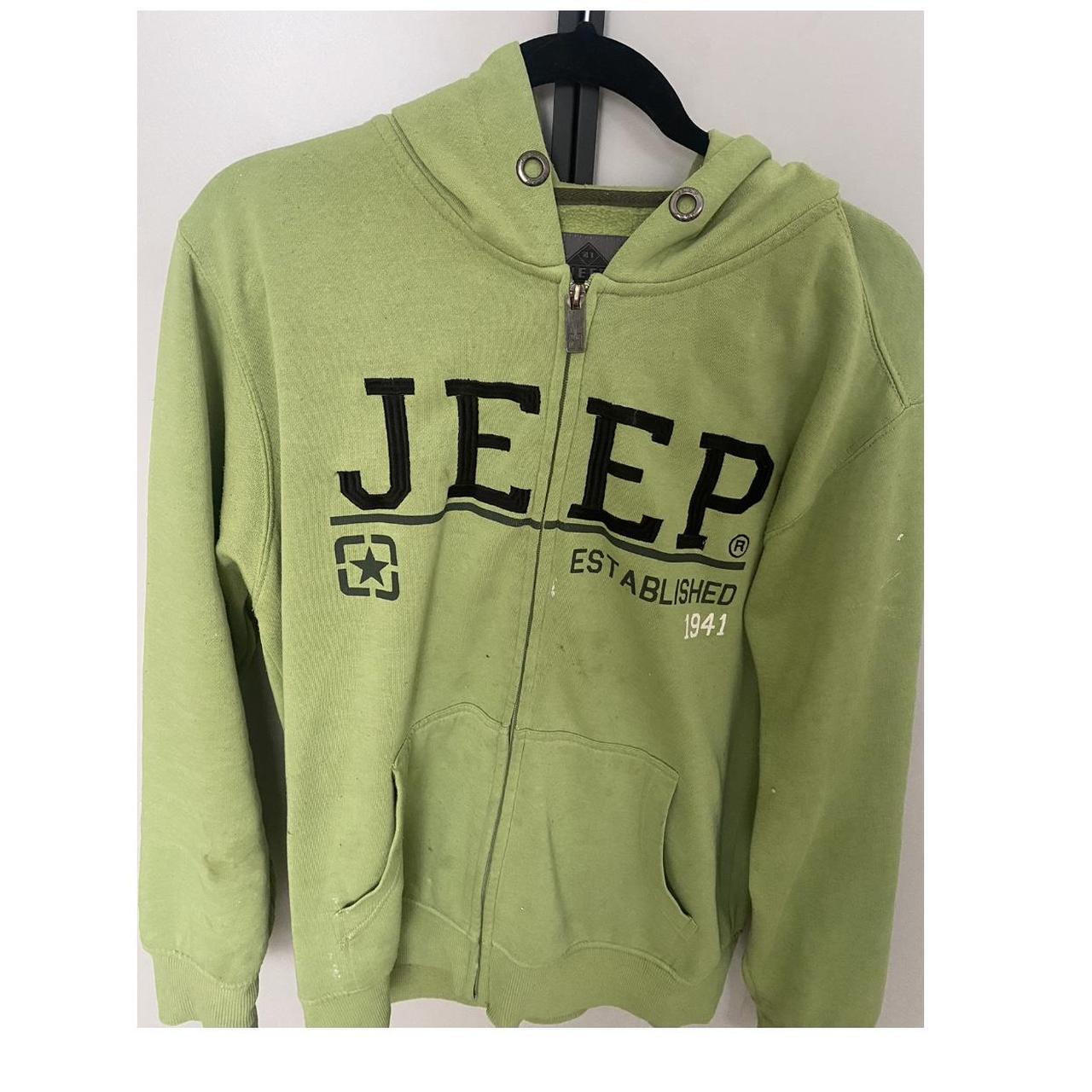 Green Jeep zip up hoodie. Vintage condition so some. Depop