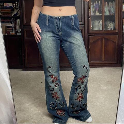 Cotton On - Flower High Waisted Flared Jeans THE - Depop