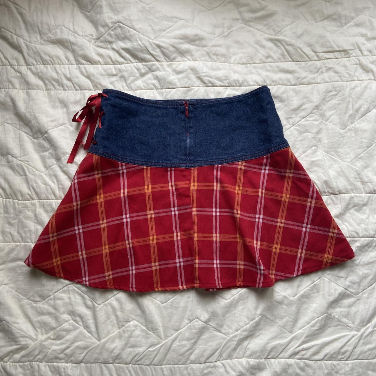 Denim and red plaid skirt hotsell