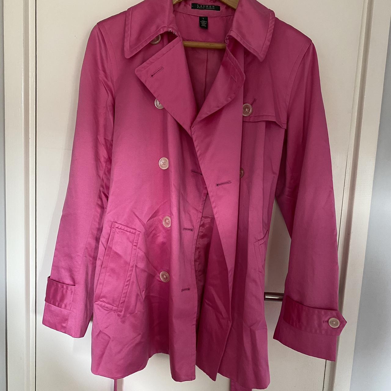 Ralph Lauren pink shirt trench coat style jacket.... - Depop