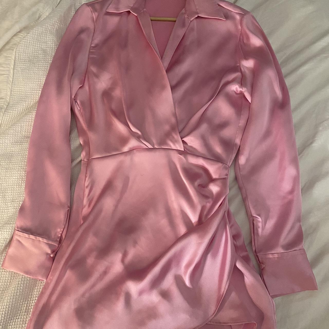 Zara pink satin shirt dress Brand new without tags... - Depop