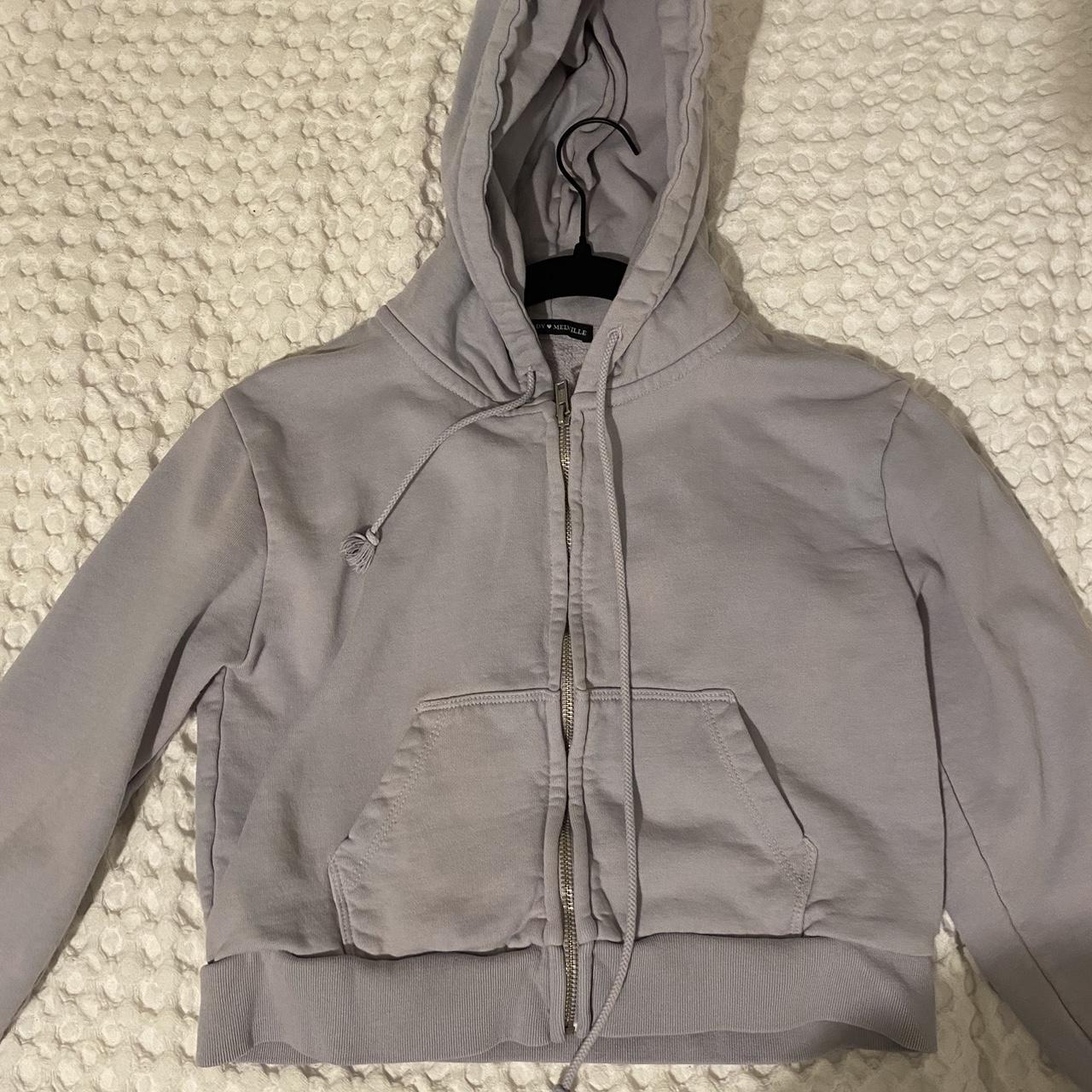 brandy melville cropped zip up -one size -lilac... - Depop