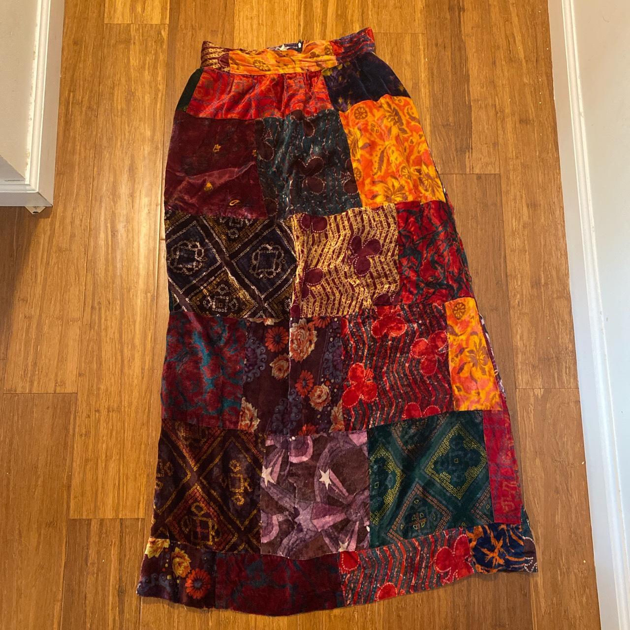 Vintage 1970s celestial velvet patchwork maxi skirt.... - Depop