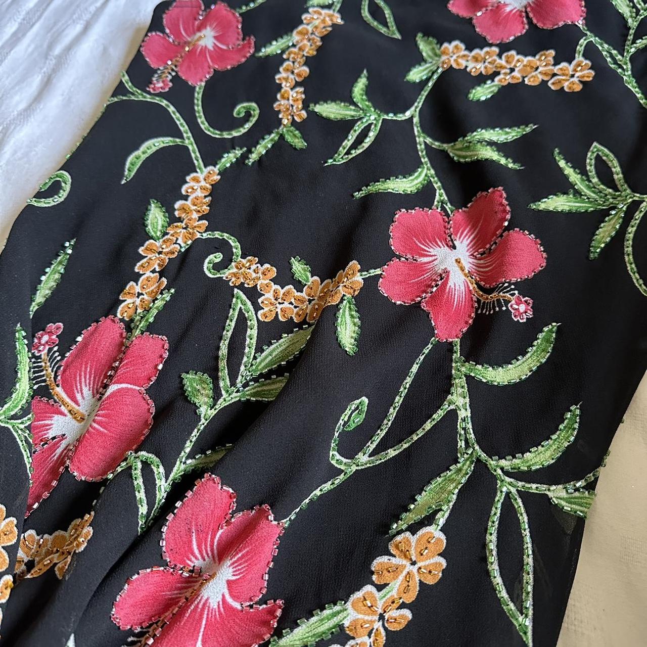 Beautiful vintage beaded dress Hibiscus print with... - Depop