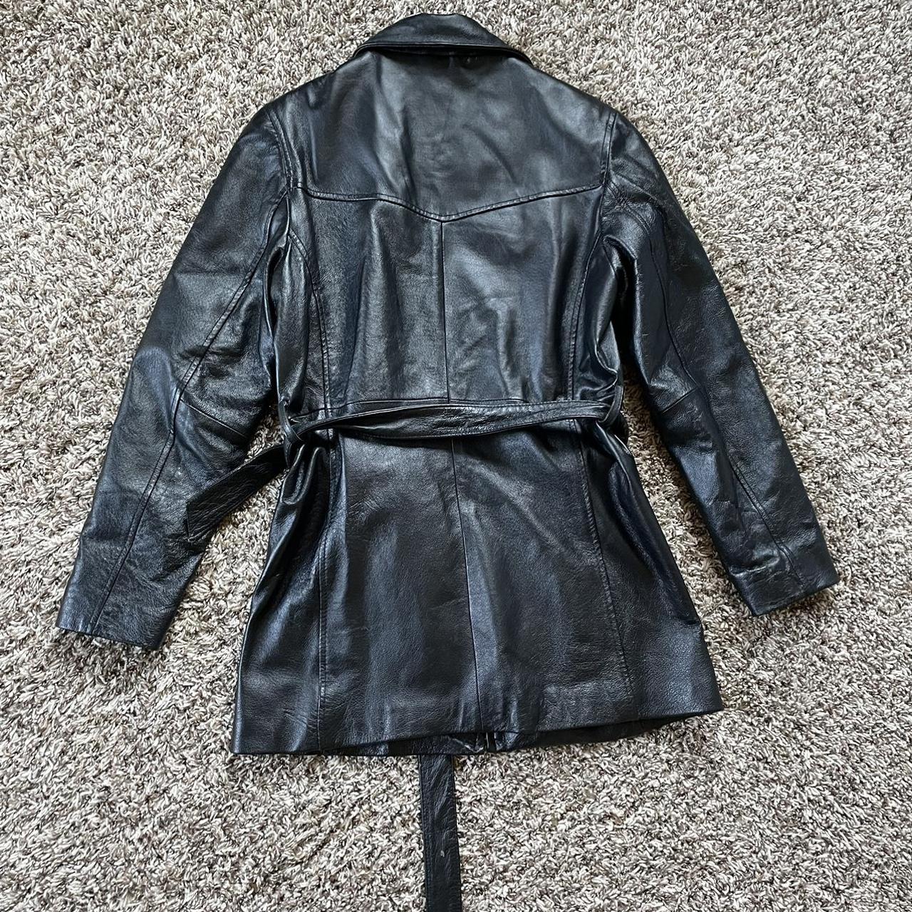 Vintage Black Leather trench coat Brand : U.S.A... - Depop