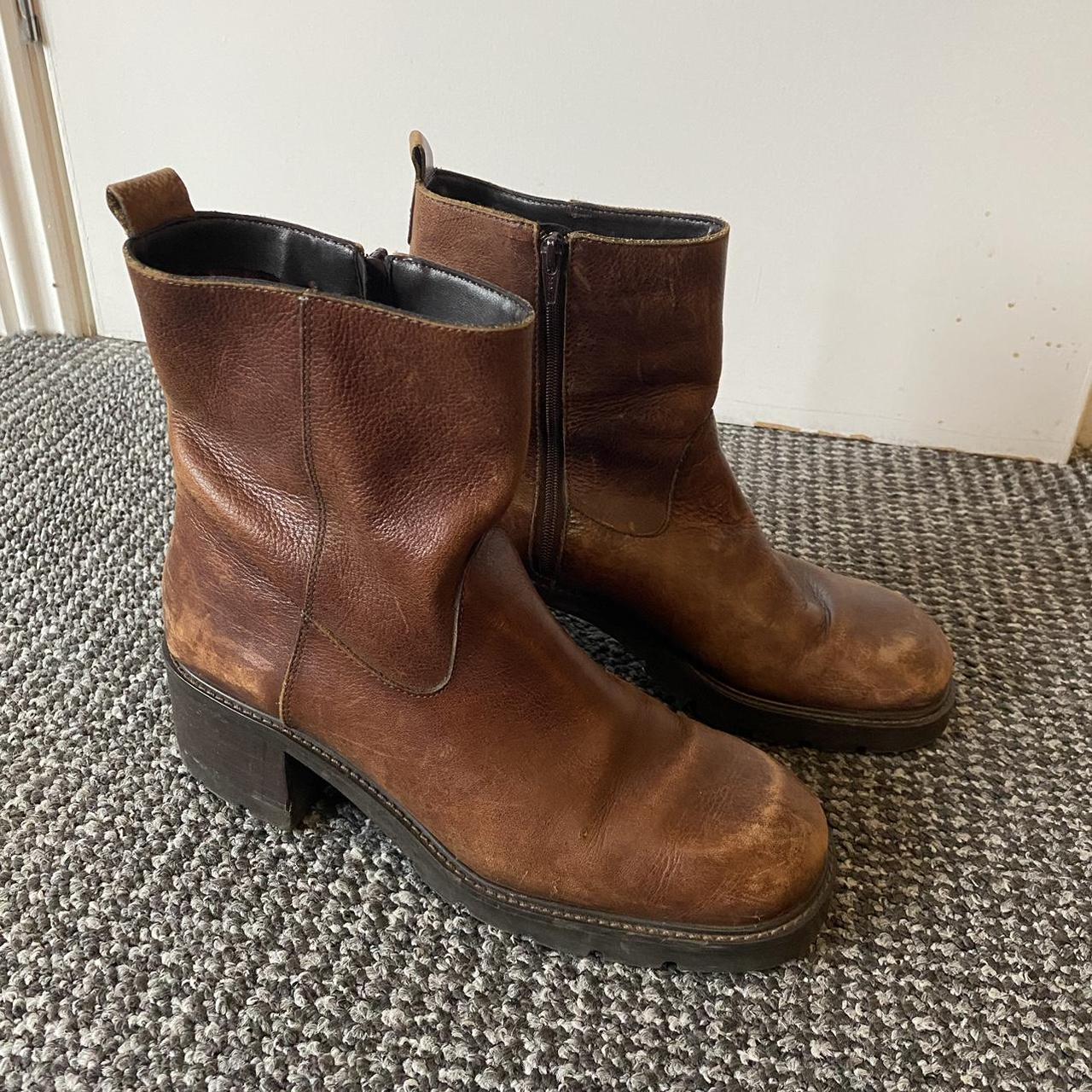 brown chunky ankle boots