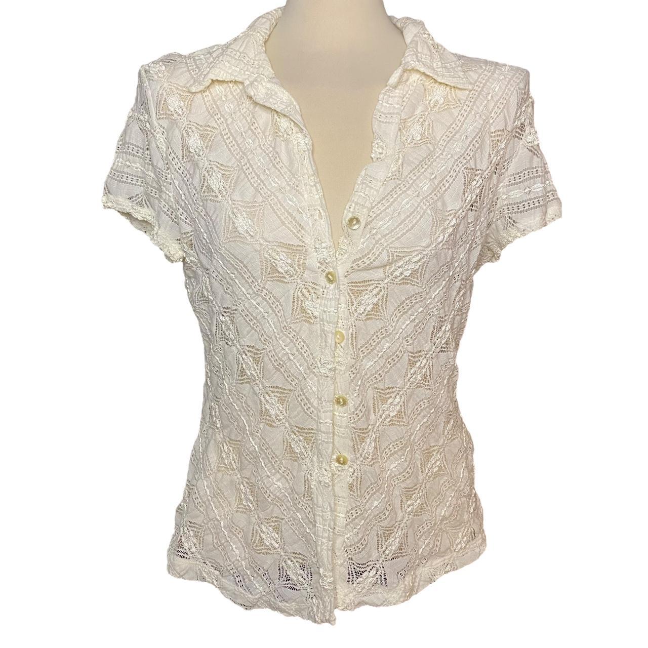 Coquette lace button up top White lace collared... Depop