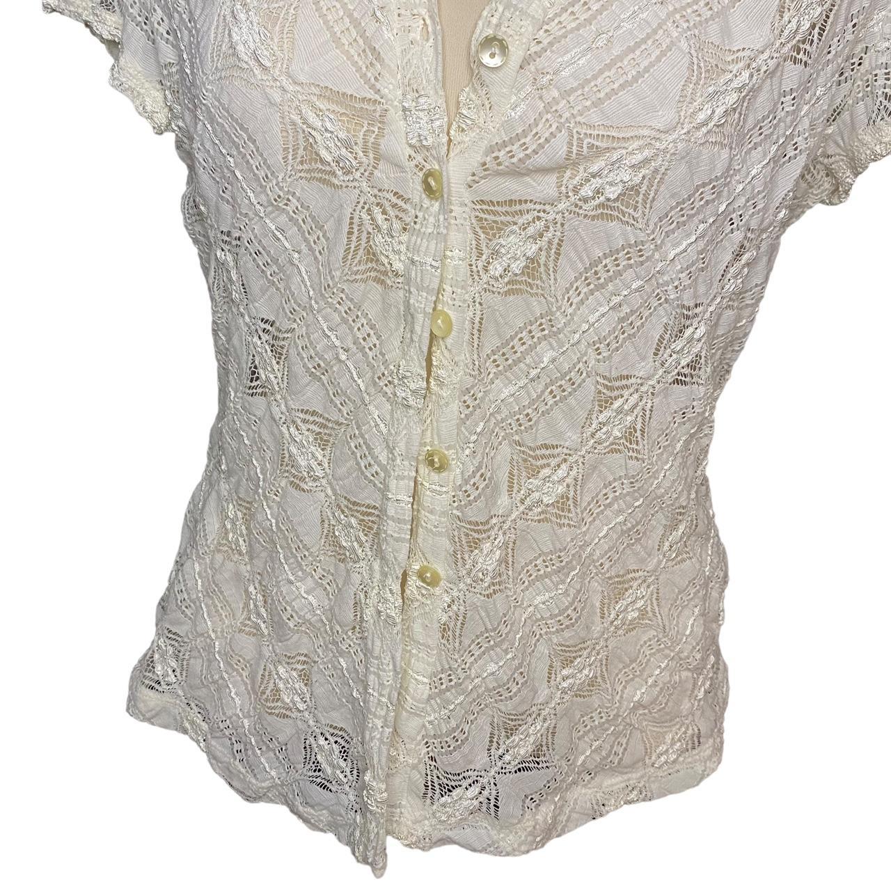 Coquette lace button up top White lace collared... Depop