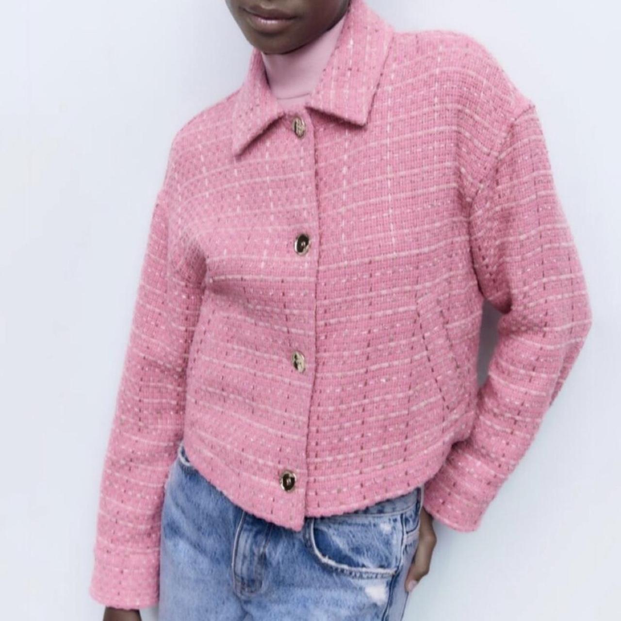 NWT Zara Pink Textured Jacket Size XS Depop