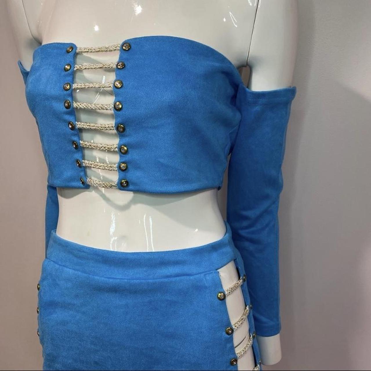 Blue two piece skirt outfit •high waisted zipper... Depop
