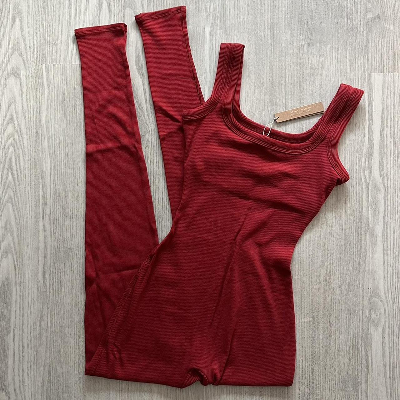 Skims Cotton Rib Onesie Jumpsuit in Red