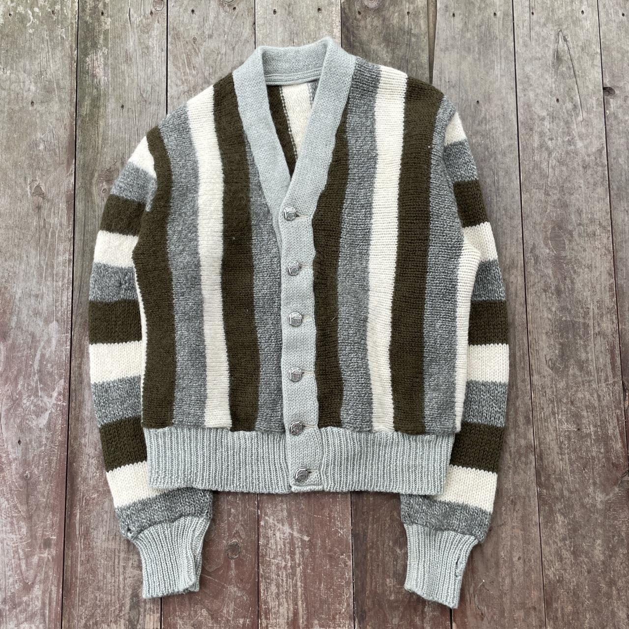 True Vintage 1960s White Khaki Green/Brown Grey Wool... - Depop