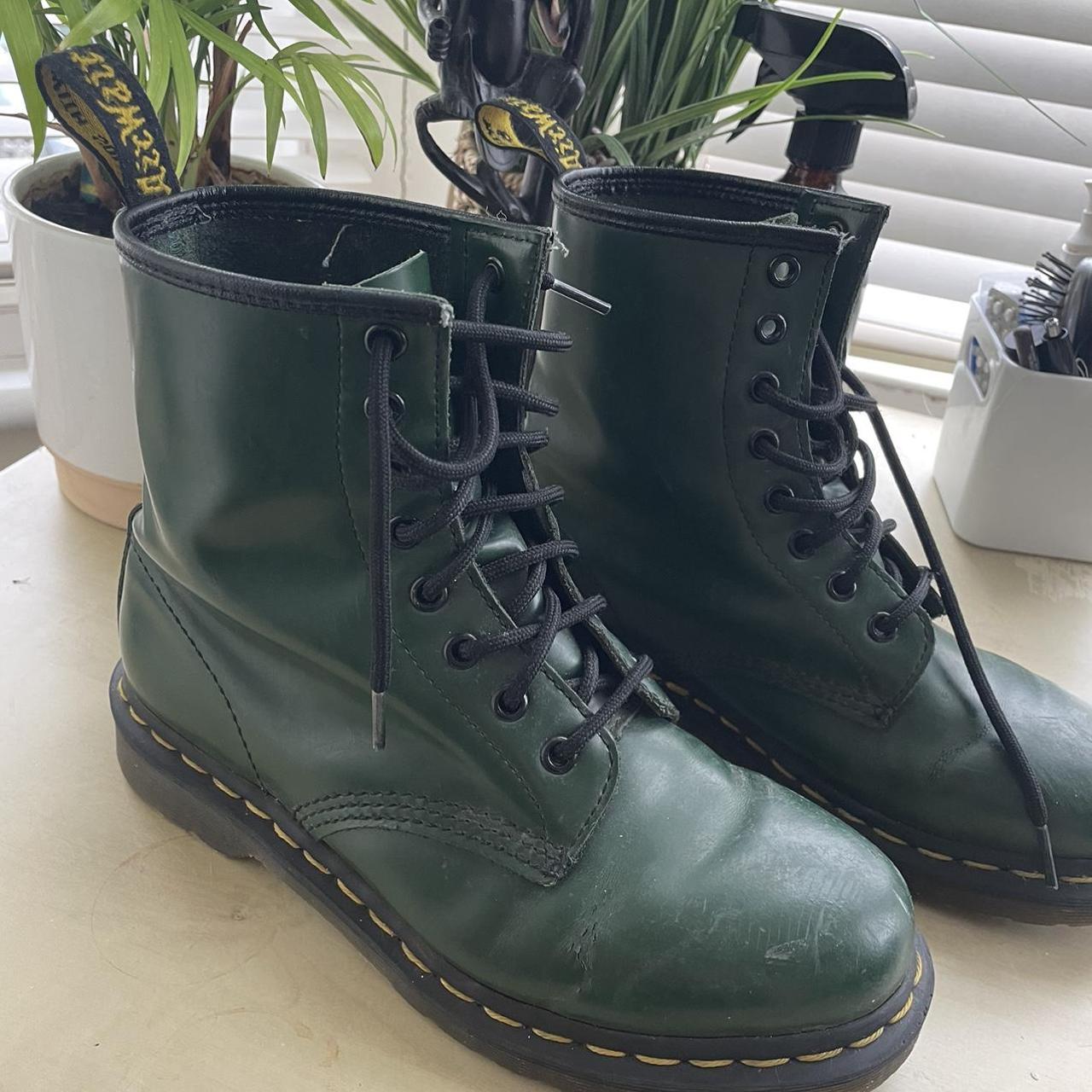 Real leather, green Dr. Martens boots Size uk 6 Has... - Depop