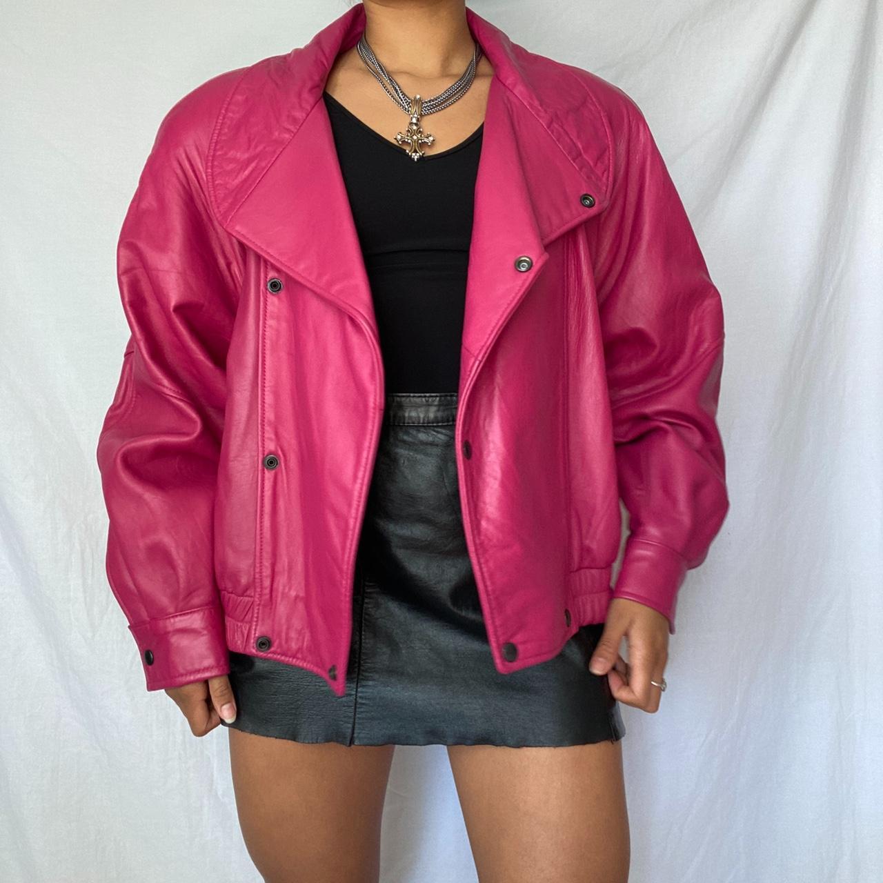 Vintage Leather Bomber Jacket - 80/90s hot pink... - Depop