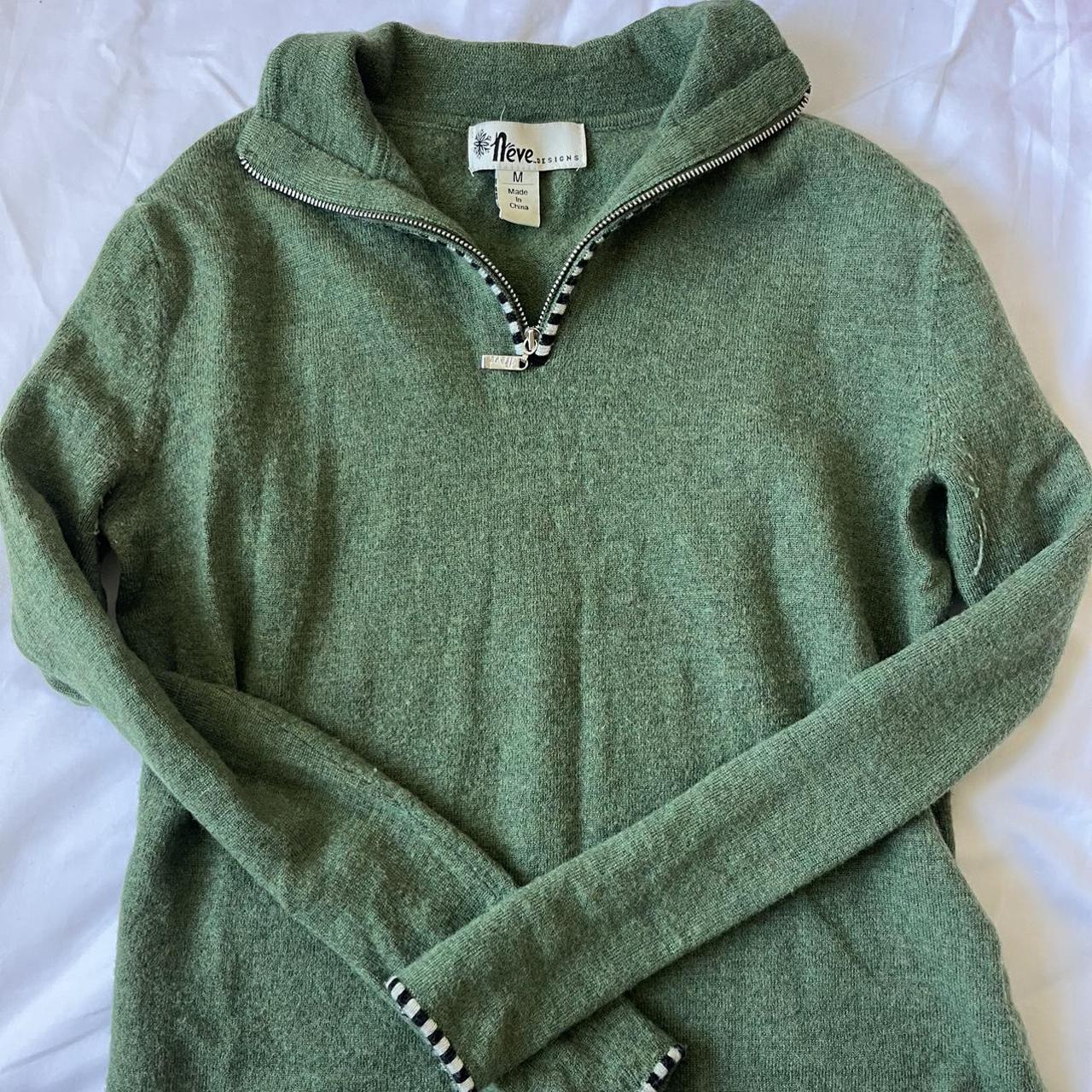 100 wool green half zip pullover with the cutest... Depop