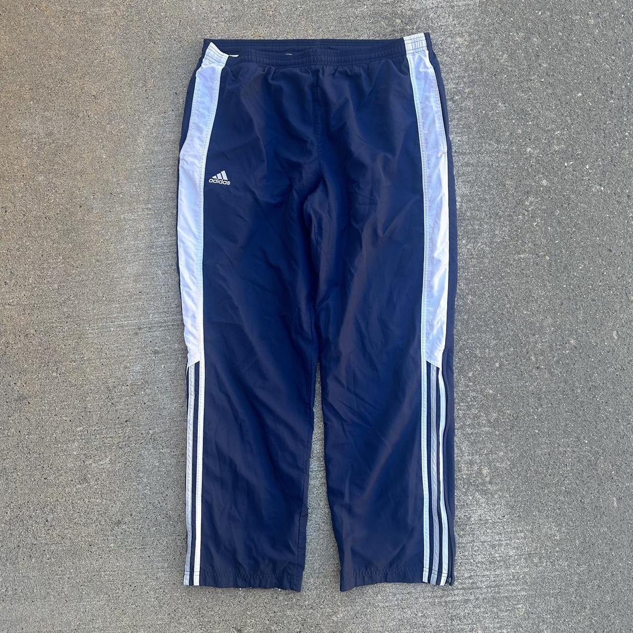 Adidas navy and white track pants #tracksuit... - Depop