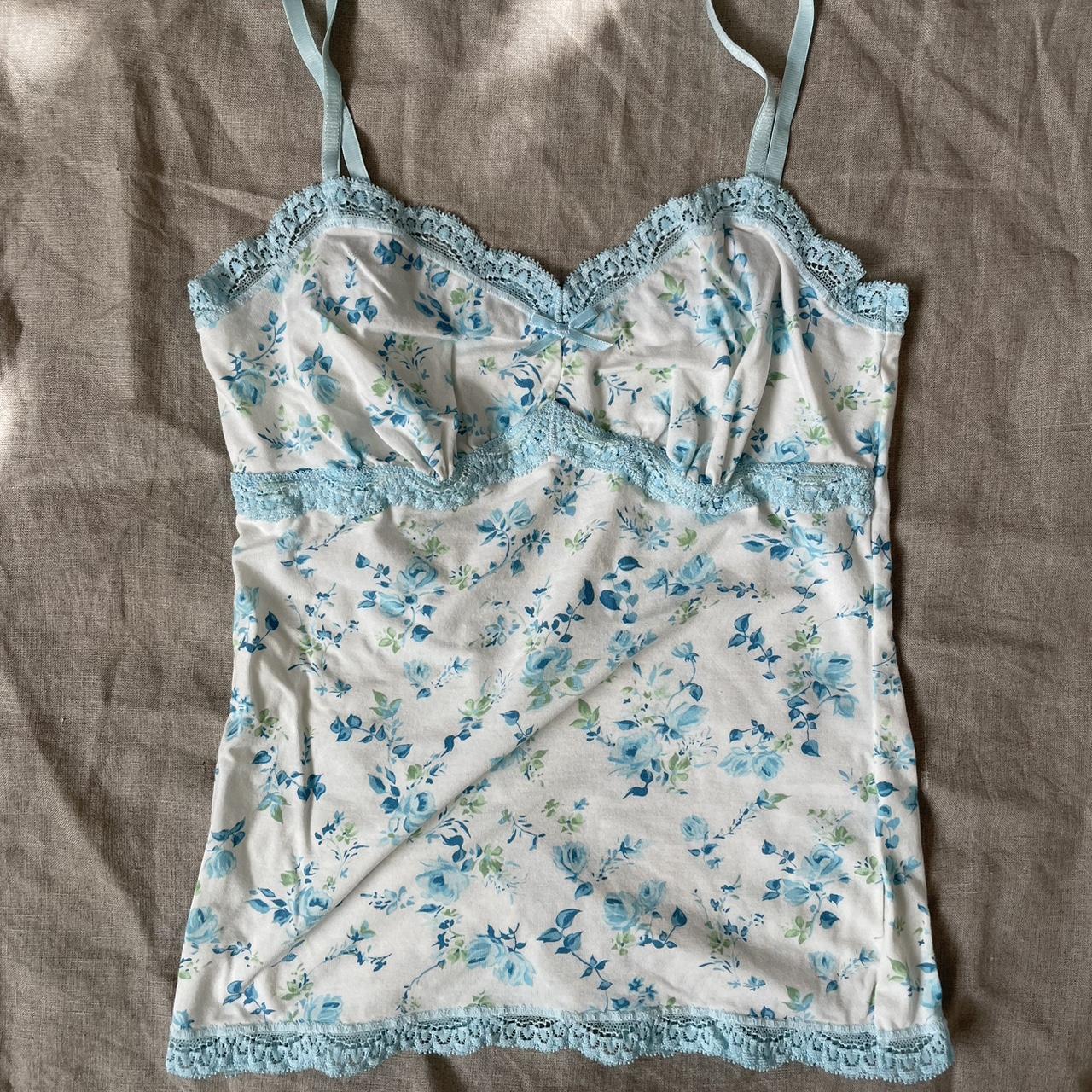 y2k kid blue euro summer baby blue off white floral... Depop