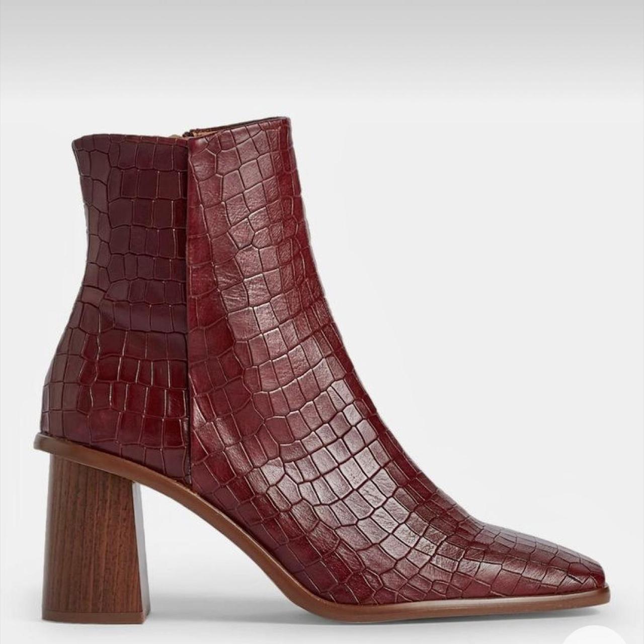 JIGSAW CONDUIT CROC LEATHER BOOTS IN RED BURGUNDY... - Depop