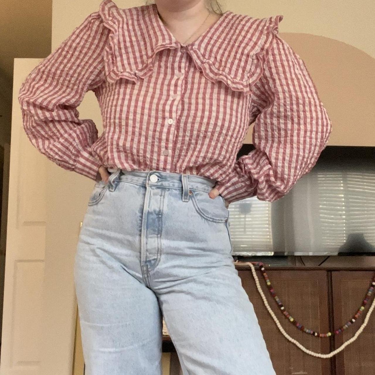 Mango Women's Pink and White Blouse