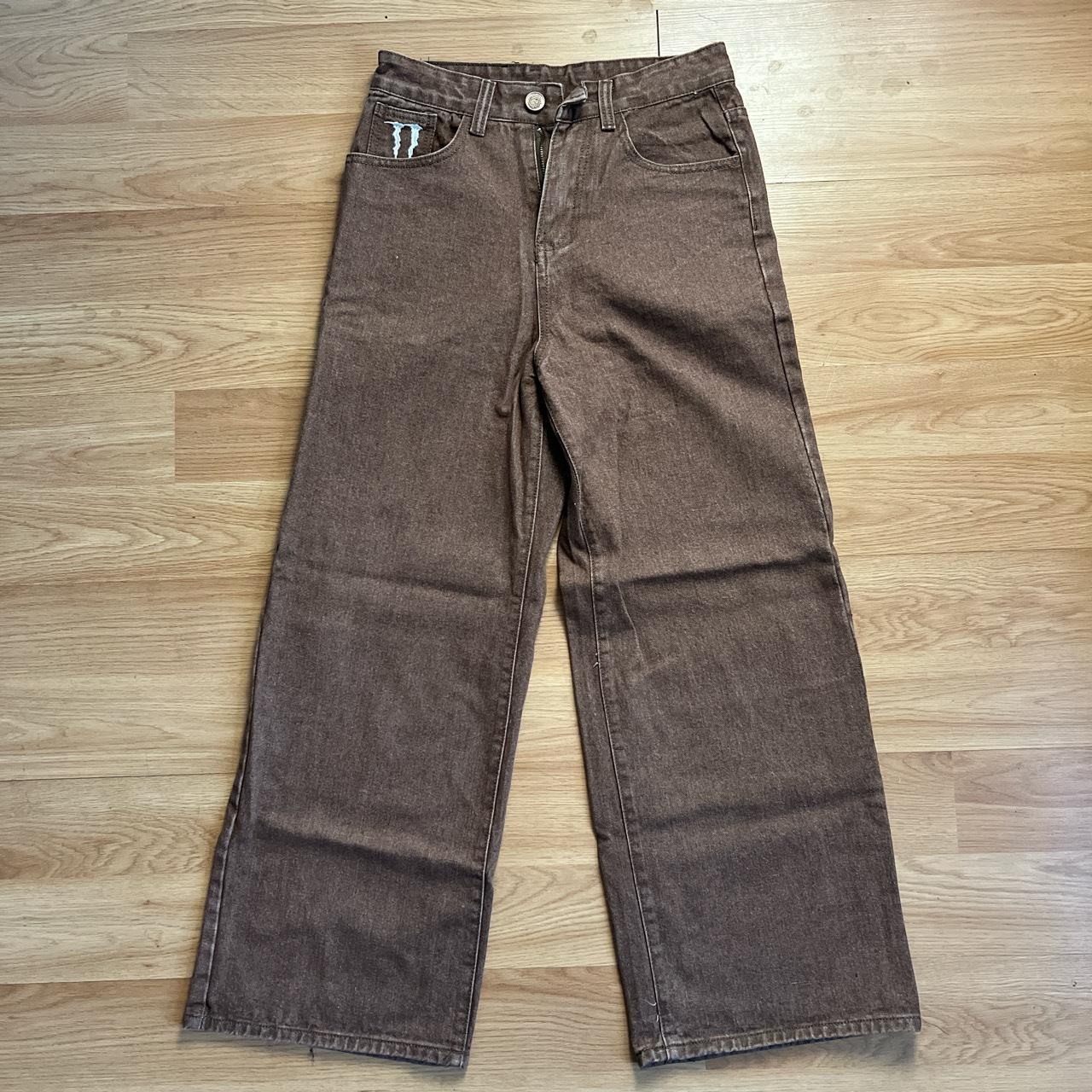 brown embroidered nickitten pants size 28 ships same... - Depop