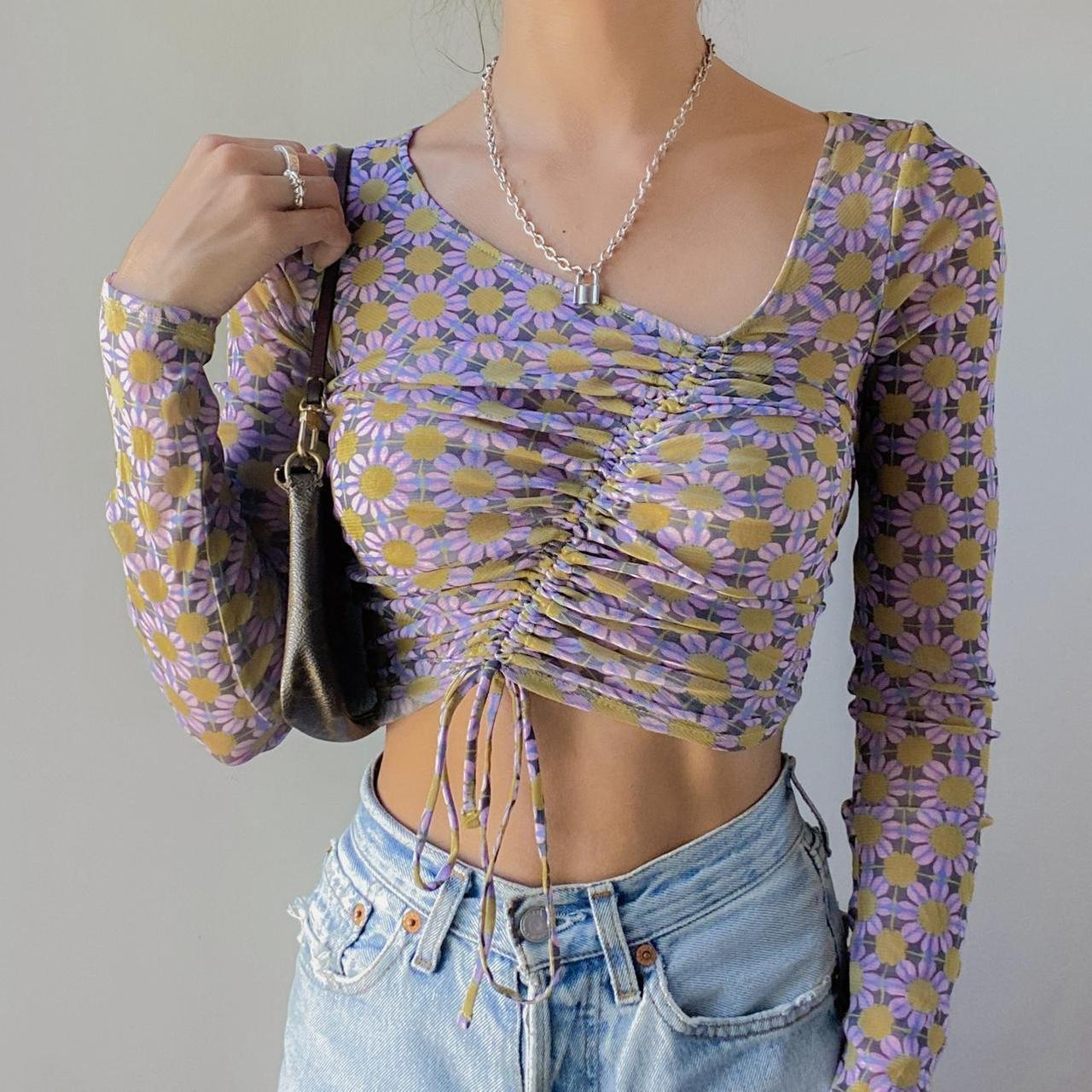 Urban Outfitters - Multicolor Floral Mesh Cinched - Depop